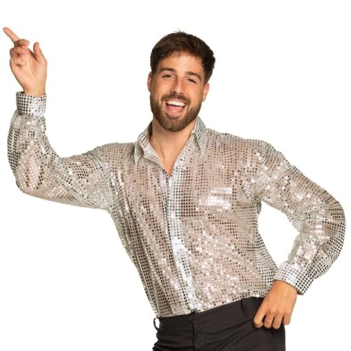 Disfraz Camisa Disco Plateada Años 70 (Talla XL)