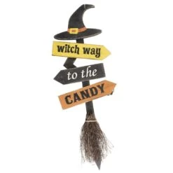 Cartel Madera Escoba Bruja Truco Trato Halloween (90cm)